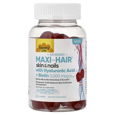 Maxi-Hair® Skin & Nails Gummies with Hyaluronic Acid + Biotin, Berry, 60 Gummies