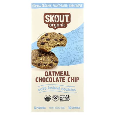 Мягкое печенье Skout Organic, Oatmeal Chocolate Chip, 5 упаковок по 2 шт. (24 g) каждая