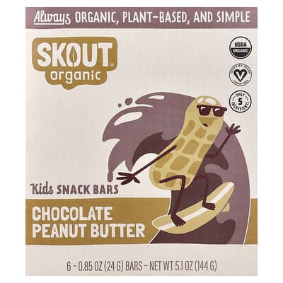 Kids Snack Bars, Chocolate Peanut Butter, 6 Bars, 0.85 oz (24 g) Each