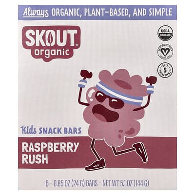 Kids Snack Bars, Raspberry Rush, 6 Bars, 0.85 oz (24 g) Each