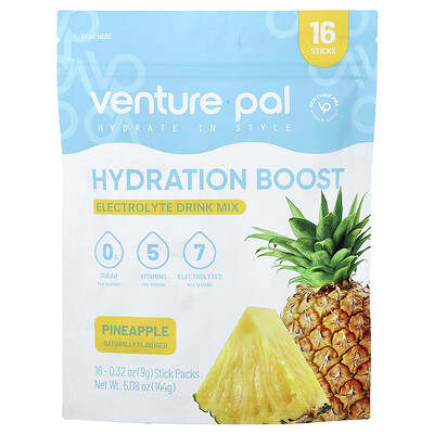 Hydration Boost, Electrolyte Drink Mix, Pineapple, 16 Stick Packs, 0.32 oz (9 g) Each