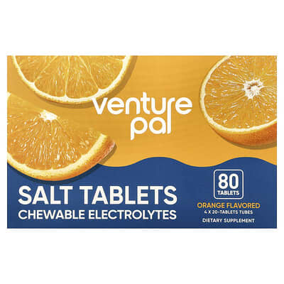 Salt Tablets Chewable Electrolytes, Orange, 4 Tubes, 20 Tablets Each