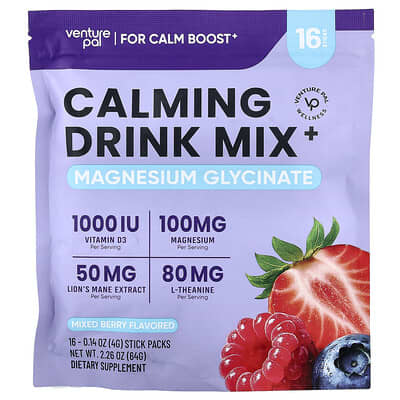 Смесь для успокаивающего напитка Calming Drink Mix+, магний глицинат, смесь ягод, 16 стик-пакетов, 0.14 oz (4 g) каждый