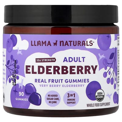 Llama Naturals Elderberry Gummies, Real Fruit, 90 шт