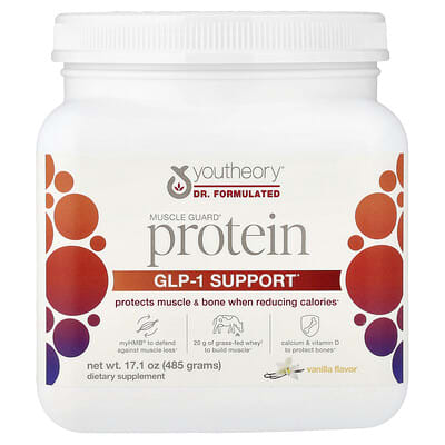 Протеин Youtheory Muscle Guard, GLP-1 Support, Vanilla, 17.1 oz (485 g)