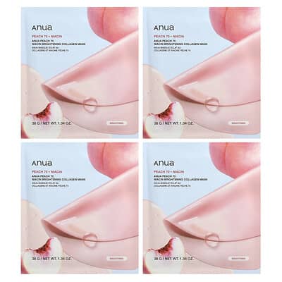 Peach 70 Niacin Brightening Collagen Beauty Mask, 4 Sheets, 1.34 oz (38 g) Each