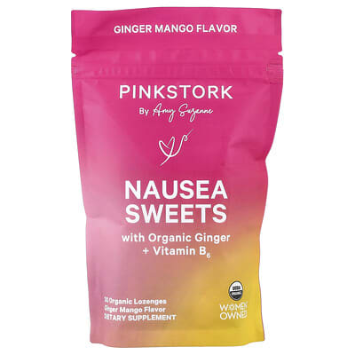Леденцы от тошноты Pink Stork Ginger Mango, 30 органических пастилок