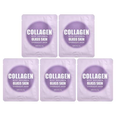 Deep Collagen Glass Skin Overnight Beauty Mask, 4 Sheets, 1.23 oz (35 g) Each