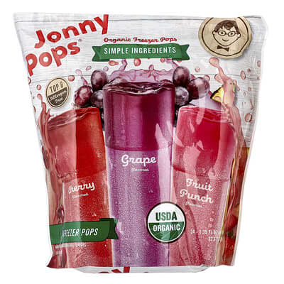 Органические фруктовые леденцы JonnyPops, вишня, виноград, фруктовый пунш, 24 шт., по 1.35 fl oz (40 ml) каждый