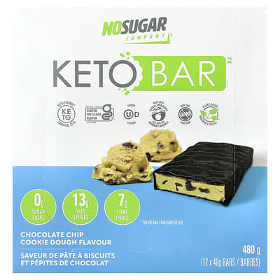 Протеиновые батончики Keto Bars™, Chocolate Chip Cookie Dough, 12 шт., 40 g каждый