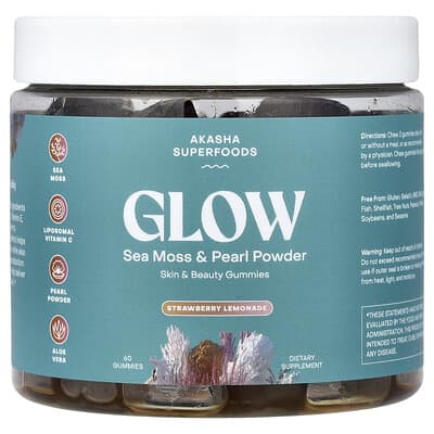 Желейные витамины Akasha Superfoods Glow, Sea Moss & Pearl Powder, Strawberry Lemonade, 60 шт.