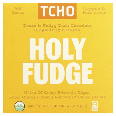 Holy Fudge, Dark Chocolate, 75% Cacao, 3 Bars, 0.7 oz Each
