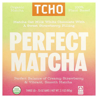 Шоколад Perfect Matcha, белый шоколад с клубничной начинкой, 3 батончика по 0.70 oz