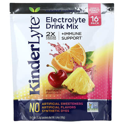 KinderLyte®, Electrolyte Drink Mix, For Kids and Adults, Fruit Punch, 16 Packets, 0.4 oz (11.3 g) Each
