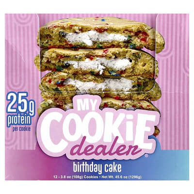 Protein Cookie, Birthday Cake, 12 Cookies, 3.8 oz (108 g) Each