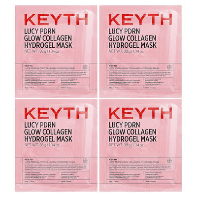 Lucy PDRN Glow Collagen Hydrogel Beauty Mask, 4 Sheets, 1.34 oz (38 g) Each