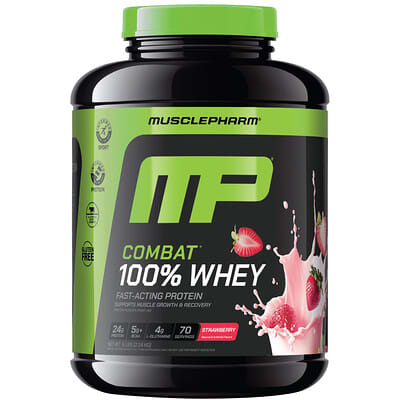 Combat® протеиновый порошок 100% Whey, клубника, 5 lbs (2.24 kg)
