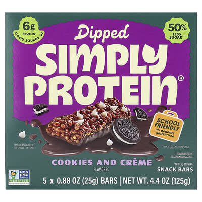 Протеиновые батончики Simply Protein Dipped Snack Bars, Cookies & Creme, 5 шт., 25 g