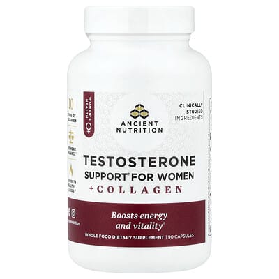 Добавка для поддержки тестостерона Ancient Nutrition для женщин + Collagen 90 Capsules