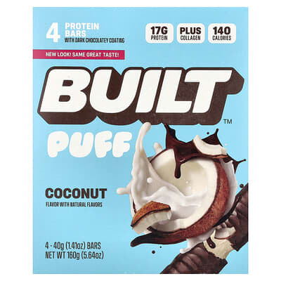 Протеиновые батончики Puff Coconut, 4 шт, 1.41 oz (40 g) каждый