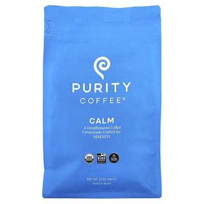 Кофе Purity Coffee Calm, цельное зерно, без кофеина, 12 oz (340 g)