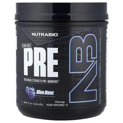 Предтренировочный комплекс NutraBio, Blue Razz, 1.34 lb