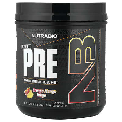 NutraBio предтренировочный комплекс, без стимуляторов, Orange Mango Tango, 1.33 lb (604 g)