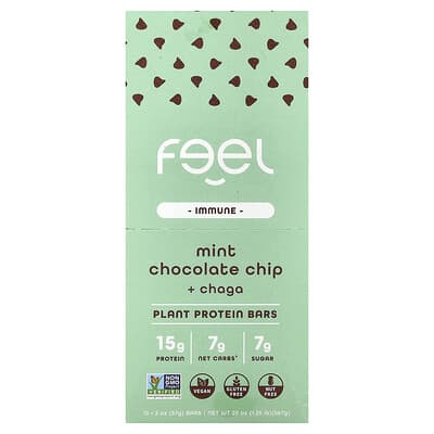 Immune, Plant Protein Bars, Mint Chocolate Chip + Chaga, 10 Bars, 2 oz (57 g) Each