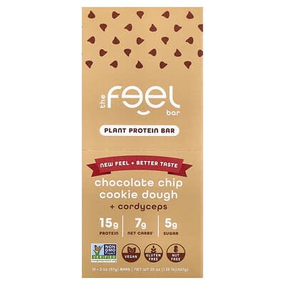 Протеиновые батончики The Feel Bar Chocolate Chip Cookie Dough + Cordyceps, 10 шт. по 2 oz (57 g)