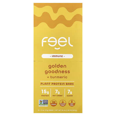 Immune, Plant Protein Bars, Golden Goodness + Turmeric, 10 Bars, 2 oz (57 g) Each