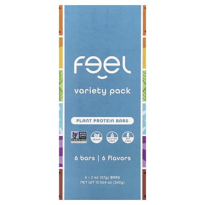 Plant Protein Bars, Variety Pack, 6 Bars, 2 oz (57 g) Each