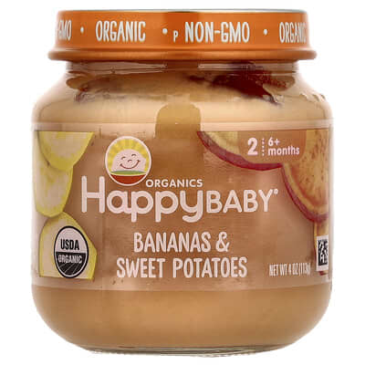 Happy Baby® пюре с бананом и бататом, 4 oz (113 g), 6+ месяцев