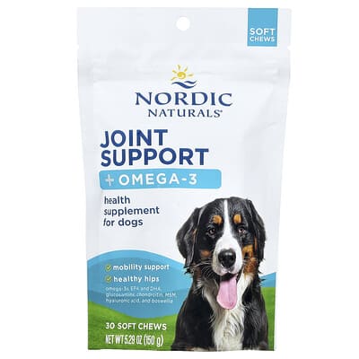 Joint Support + Omega-3, For Dogs, Bone Broth, 30 Soft Chews, 5.29 oz (150 g)