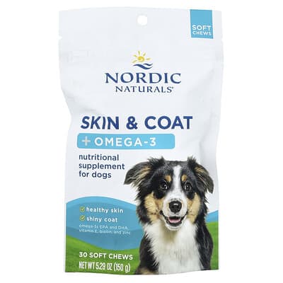 Skin & Coat + Omega-3, For Dogs, Bone Broth, 30 Soft Chews, 5.29 oz (150 g)