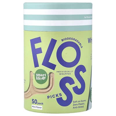 Зубные нити SmartLifeCo Biodegradable Floss Picks, Mint, 50 Pack