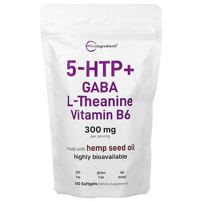 5 HTP + Gaba, L-Theanine, Vitamin B6, 240 мягких капсул