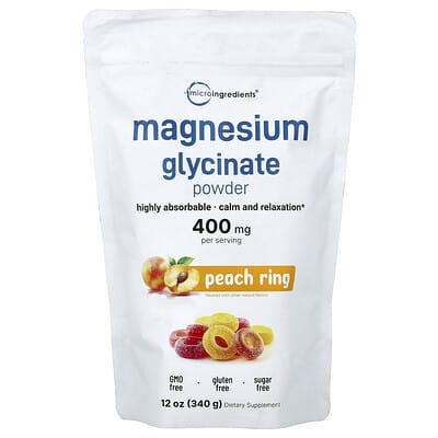 Micro Ingredients Магний глицинат в порошке, Peach Rings, 12 oz (340 g)