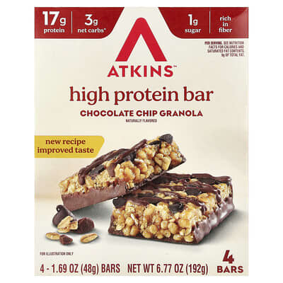 Протеиновый батончик Atkins Chocolate Chip Granola, 4 шт., 1.69 oz (48 g) каждый