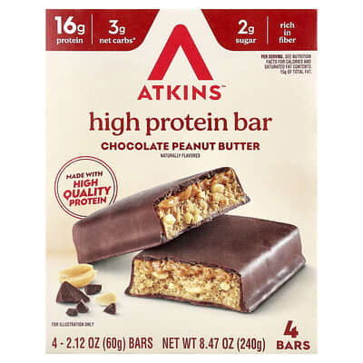 Протеиновый батончик Atkins Chocolate Peanut Butter, 4 шт., 2.12 oz (60 g) каждый