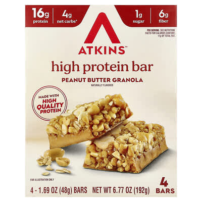Atkins протеиновый батончик с арахисовой пастой и гранолой, 4 шт., 1.69 oz (48 г) каждый