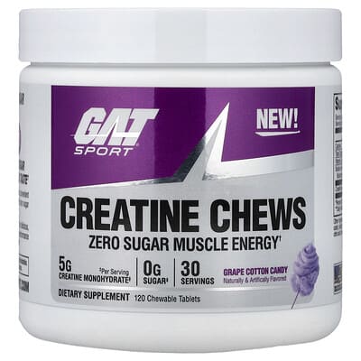 GAT Sport Creatine Chews, Grape Cotton Candy, 120 таблеток