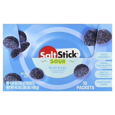 Energy Gummies, Sour Blue Razz, 10 Packets, 1.41 oz (40 g) Each