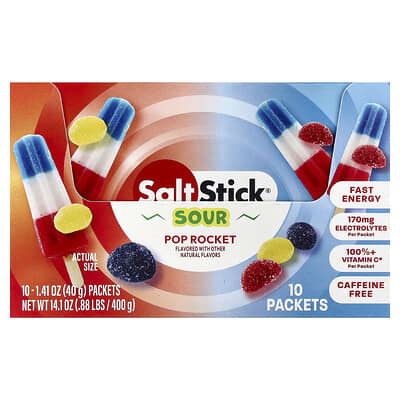 Energy Gummies, Sour Pop Rocket, 10 Packets, 1.41 oz (40 g) Each
