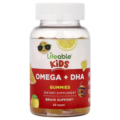 Kids, Omega + DHA Gummies, Orange & Lemon, 60 Gummies