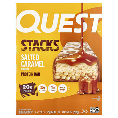 Протеиновый батончик Stacks Salted Caramel, 4 шт., 2.36 oz (67 g) каждый