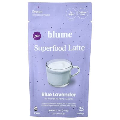 Лате Superfood Latte, Blue Lavender, Caffeine Free, 3.5 oz (100 g)
