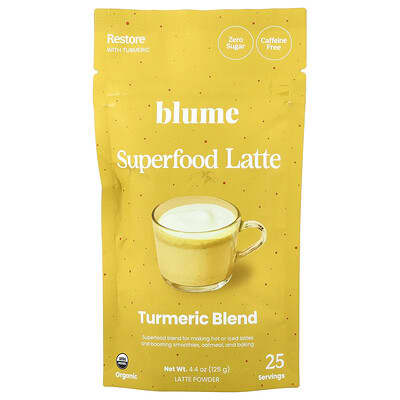 Blume латте Superfood, смесь с куркумой, без кофеина, 4.4 oz (125 g)
