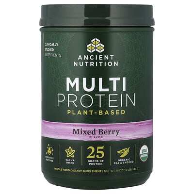 Растительный протеин Ancient Nutrition, Mixed Berry, 1.2 lb (543 g)