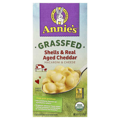 Annie's Homegrown макароны с сыром, ракушки и настоящий выдержанный чеддер, 6 oz (170 g)