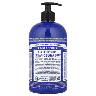 4-in-1 Organic Sugar Soap, Peppermint, 24 fl oz (710 ml)